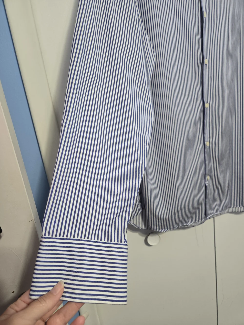 Banana Republic Non Iron Slim Fit Blue Stripe Dress Shirt‎ 16-16.5 Large